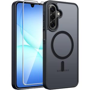 FNTCASE for Galaxy A17/A16 5G Phone Case: for Samsung A17 Cases [Compatible with Magsafe] [Screen Protector] Matte Translucent Military Grade Protection for Samsung A 17 & A 16 4G Cover - Black