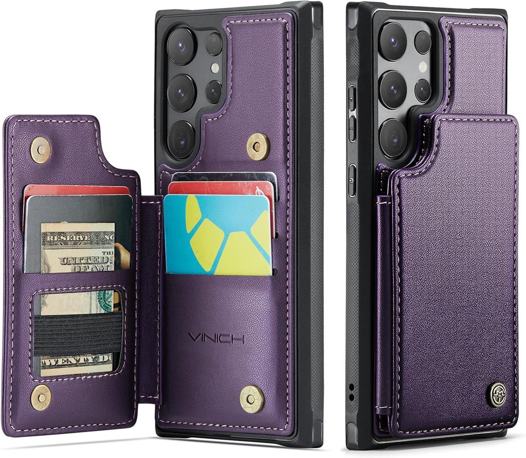 Vinich for Samsung Galaxy S25 Ultra Wallet Case with Card Holder, RFID Blocking Credit Slots Kickstand Shockproof Phone Cover Fit for Galaxy S25 Ultra 6.9" Purple