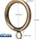 24Pcs 1.26-Inch Inner Diameter Metal Curtain Rings with Eyelets Half Circle Thick Wire Fits Up to 1.0 Inch Rod (Antique Brass-24pcs)