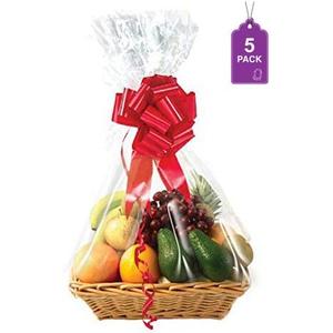 Purple Q Crafts Clear Basket Bags, Large Clear Cellophane Wrap for Baskets & Gifts 24"x30" (5)