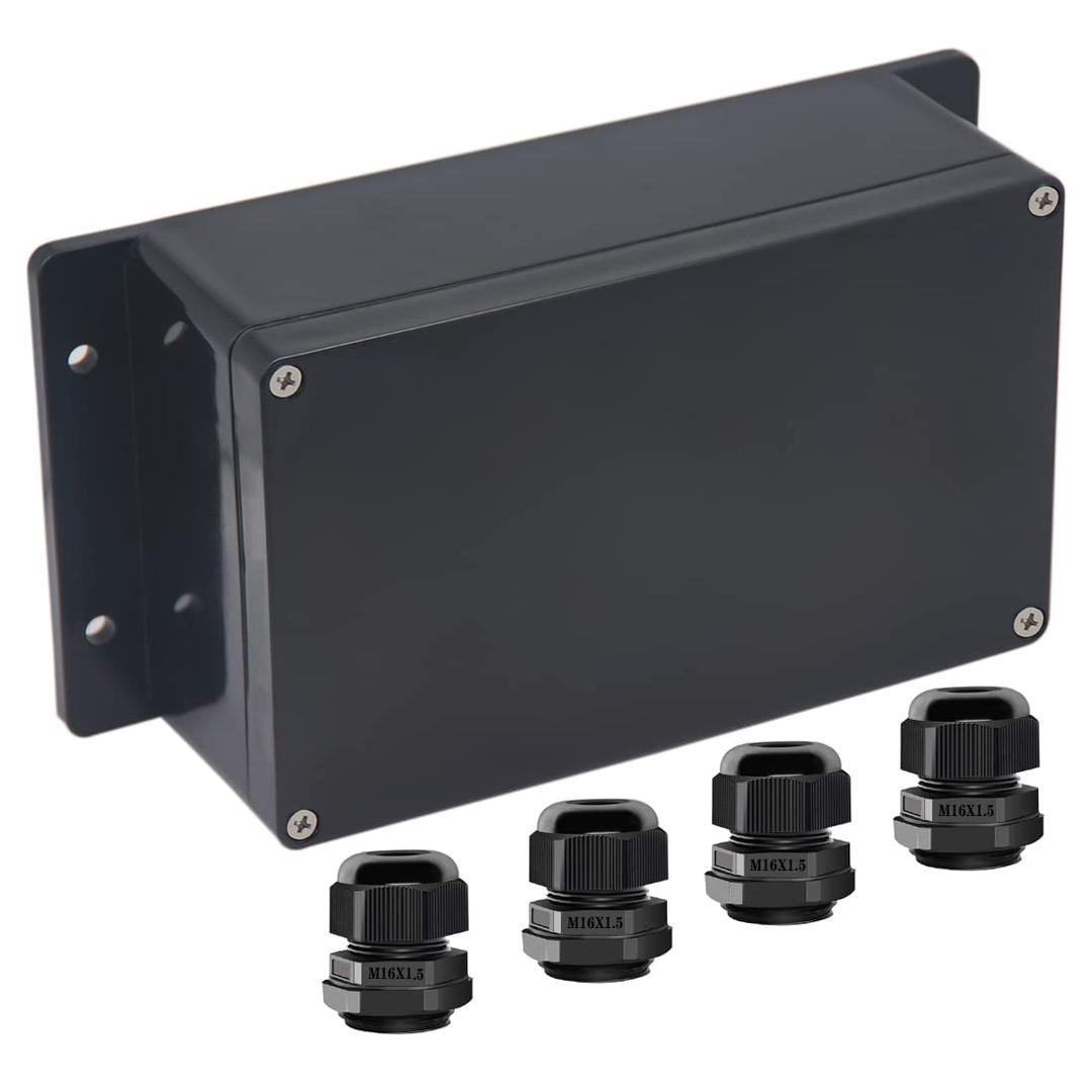 Junction Box IP65 Waterproof ABS Plastic Electrical Project Case Power Junction Boxes, Project Box with Fixed Ear Black 7.87 x4.72 x2.95 inch (200x120x75 mm)