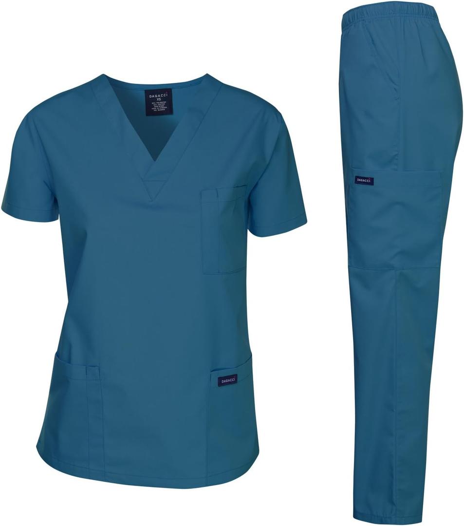 Dagacci Scrubs Medical Uniform Women and Man Scrubs Set Medical Scrubs Top and Pants (Medium, Caribbean_)