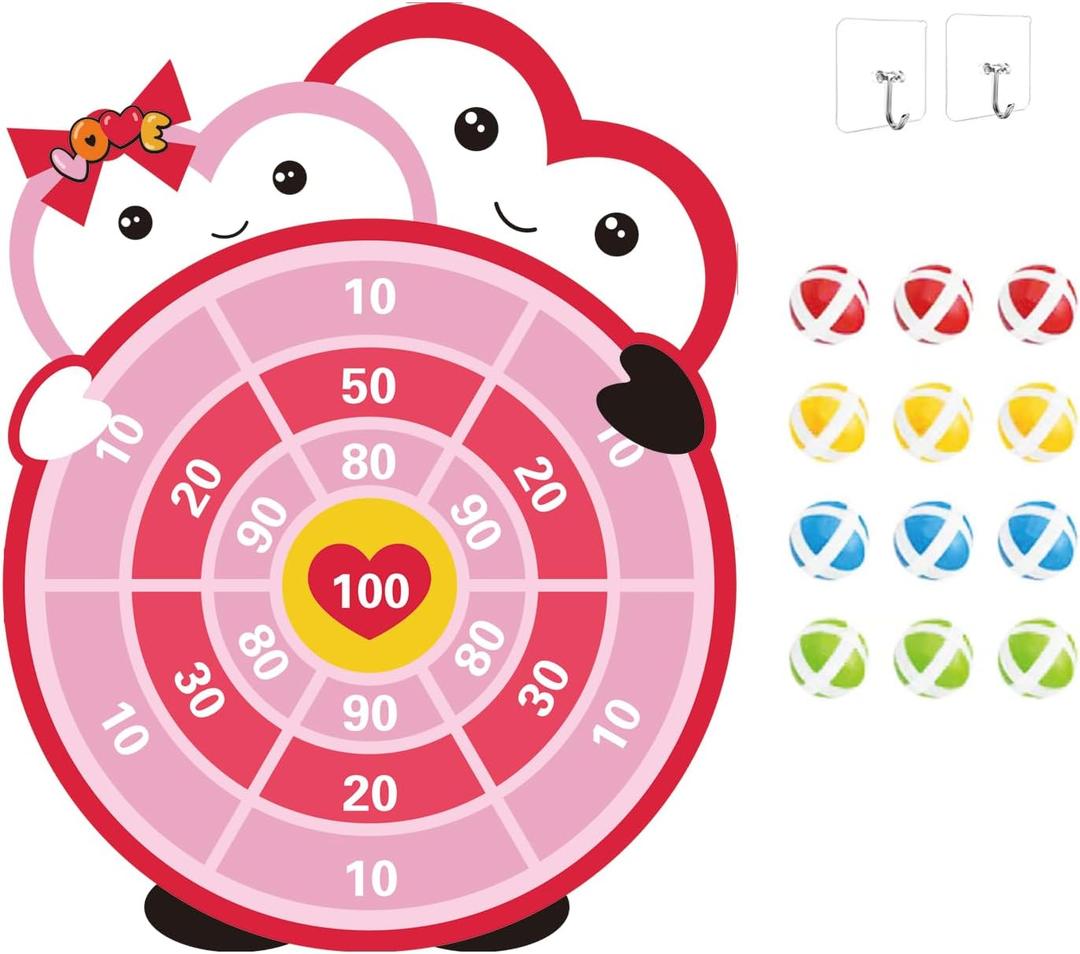 Ansoufien Valentine's Day Dartboard Game for Kids  Cute Heart-Themed Target Game with 12 Sticky Balls  Indoor Party Game for Girls & Boys, Classroom and Family Fun