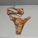 Women's 2 Piece Leopard Floral Bikini Sets Ring Triangle Halter Bathing Suit Tie Back Swimsuit S
