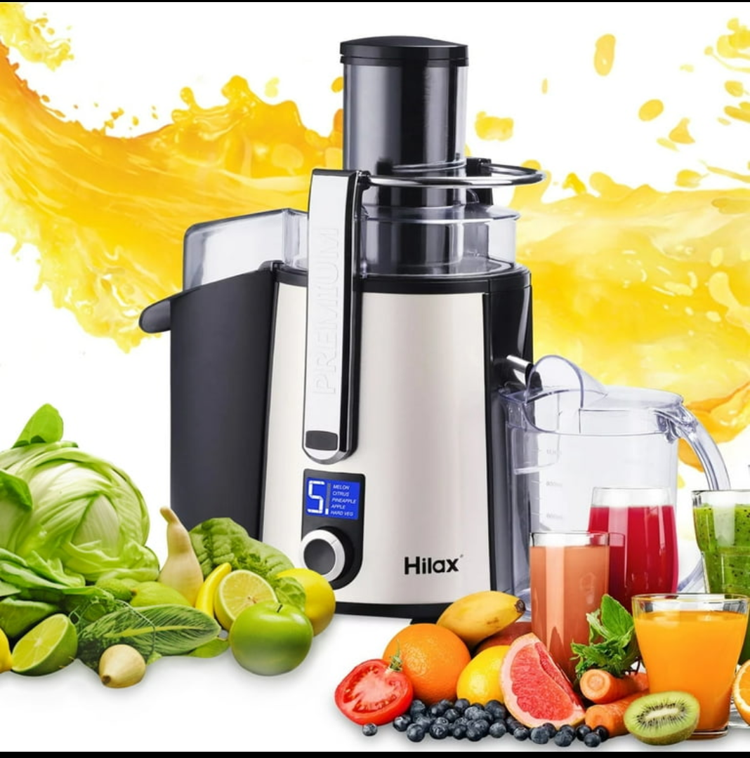 1000W 5-SPEED LCD Screen Centrifugal Juicer Machines Vegetable and Fruit, Healnitor Juice Extractor with Big Adjustable 3" Wide Chute, Easy Clean, BPA-Free, High Juice Yield, Silver