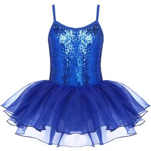 Zaclotre Little Girls Sequin Leotard Sparkly Strap Ballet Leotards Tutu Dress Ballerina Outfit Dance Costume for Kids Royal Blue Size 10-11 Years