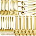 Thenshop 30 Pcs Stainless Steel Serving Utensils Set Flatware Set Include Large Serving Spoons Slotted Spoons Forks Soup Ladle Pie Server and Tongs for Buffet Party(Gold)