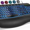 SABLUTE Ergonomic Keyboard, USB Wired with Cushioned Wrist & Palm Rest, 7-Color Backlit Adjustable Brightness for Windows, macOS, Desktop, Laptop & PC (Black)