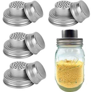 4 Pack Mason Jar Shaker Lids Stainless Steel with Silicone Seals for Spices Dredge Flour Sugar Salt Peppers and Any REGULAR MOUTH Canning Lid