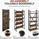 5 Tier Folding Bookshelf, No Assembly Foldable Storage Shelves, Brown