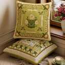 Floral Throw Pillow Covers, Olive Green Pillow Covers Euro Shams Decorative Accent Pillow 18x18 for Bed Couch Grandmillennial Home Decor, Green Daisy