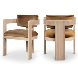 Meridian Furniture 11094Saddle-C Sacha Collection Art Deco Dining Chair, Ultra Luxe Saddle Velvet, 460 GSM Velvet, Solid Fluted Wood Natural Finish, 22.5" W x 22" D x 31" H, Saddle, Set of 2