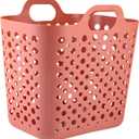 Portable Laundry Hamper with Handles - Foldable Rectangle Clothes Basket for Bedroom, Bathroom, Dorm, or Storage - Durable Plastic Laundry Organizer (Red, Large)