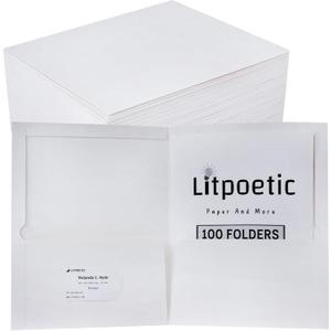 Two-Pocket Folders White Glossy Laminated Paper Folder, Letter Size Folders with Pockets, Holds 100 Sheets, for School, Office, Home,Box of 100