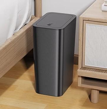 N. NETDOT 3 Pack 3 Gallon Small Trash Can with Lid, Bathroom Garbage Can with PopUp Lid, Waste Basket for Bathroom, Kitchen, Bedroom, Powder Room, Craft Room, Office, College (Black)