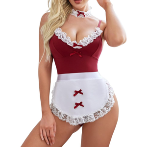 Avidlove Women Maid Costume Set Sexy Halloween Cosplay Lingerie Teddy and Apron with Choker
Size XXL