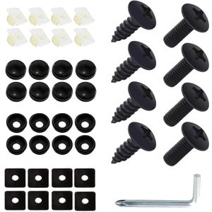 8 PCS License Plate Screws, Stainless Steel Anti-Rust and Shock-Proof Fixing Bolts, Self-Tapping Mounting Fasteners for Car Front and Rear License Plate Frame Covers, for Cars Trucks (Black)