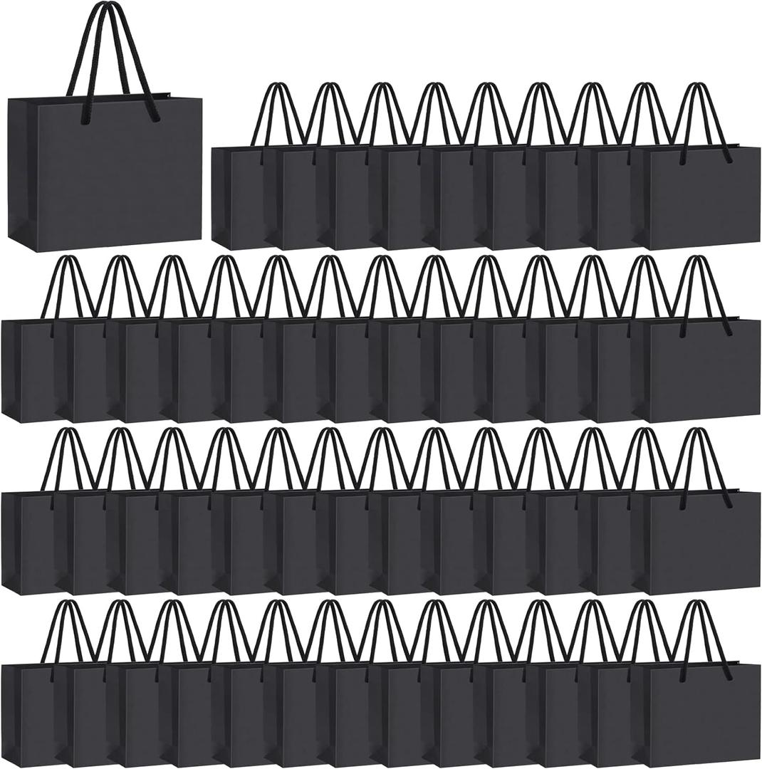 Yexiya Extra Small Black Gift Bags 3.94 x 4.72 x 2.36 Inch Paper Gift Bags with Handle Mini Gift Wrap for Present Craft Party Favor (50 Pcs)