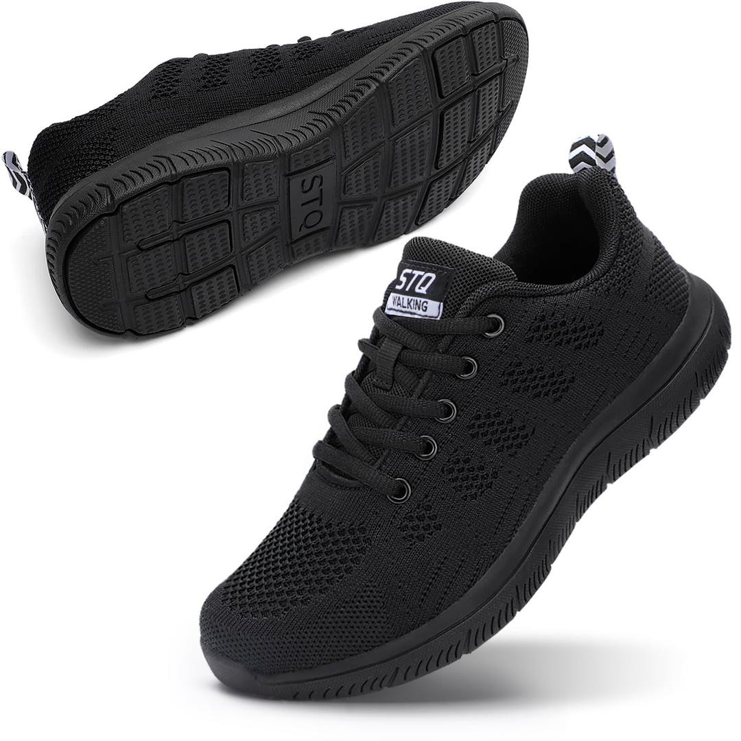 STQ Women Sneakers Fashion Lightweight Breathable Ladies Walking Shoes Black 8