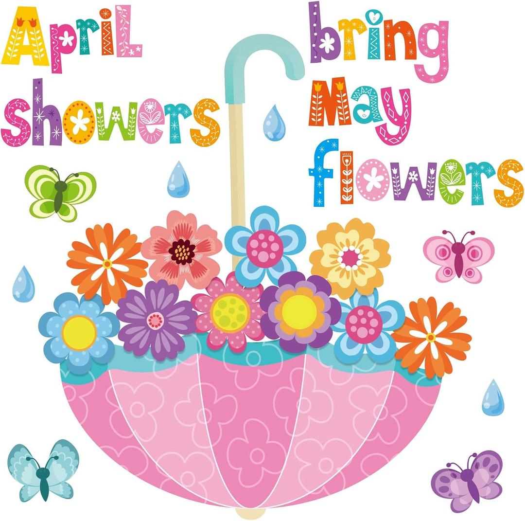 Gueevin Spring Cutouts for Bulletin Board Decoration, April Showers Bring May Flowers Cut-Outs Decorations, Colorful Butterfly Flower Bulletin Board for Classroom Wall Door(Spring Flower)