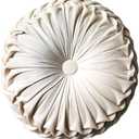 Round Throw Pillow Velvet Home Decoration Pleated Round Pillow Cushion for Couch Chair Bed Car Beige
