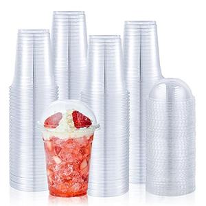 Lilymicky [25Sets 12 oz Clear Plastic Cups With Dome Lids, Disposable Plastic Drinking Cups, 12 oz Parfait Cups for Ice Coffee, Smoothie, Bubble Boba