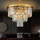 Gold Crystal Chandelier 20" Modern Chandelier 3 Tiers 6 Lights Pendant Lighting Crystal Ceiling Light Round Chandelier for Dining Room Kitchen Island Living Room Entryway Bedroom Office