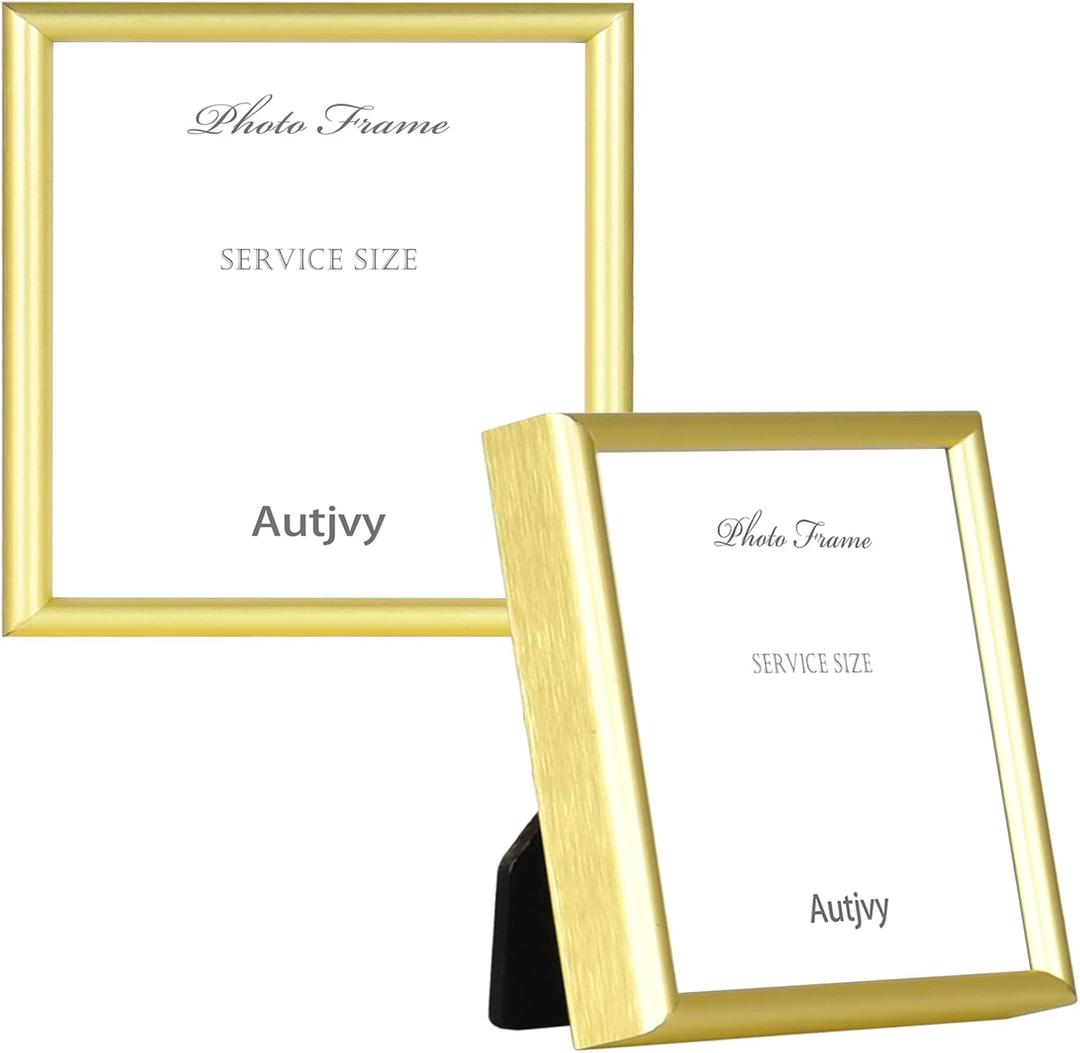 4x4 Picture Frame Set of 2, Gold Modern Simple Thin Aluminum Metal Square Photo Frame with HD Glass, Display for Tabletop and Wall, 2 Pack