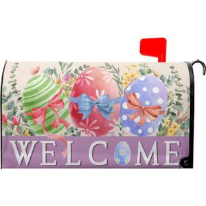 Happy Easter Mailbox Covers Magnetic Spring Welcome Outdoor Mailbox Cover Standard Size 21" X 25.5" Easter Watercolor Eggs Holiday Mailbox Wrap Post Letter Box Cover Decorative for Home Garden Yard