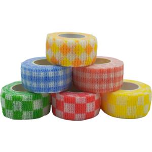 6 Pack Self Adhesive Bandage Wrap Checkered Print Elastic Cohesive Stretchy Sport Grip Tape for Finger Wrist Toe Vet Wraps (1 Inch x 4 yards)