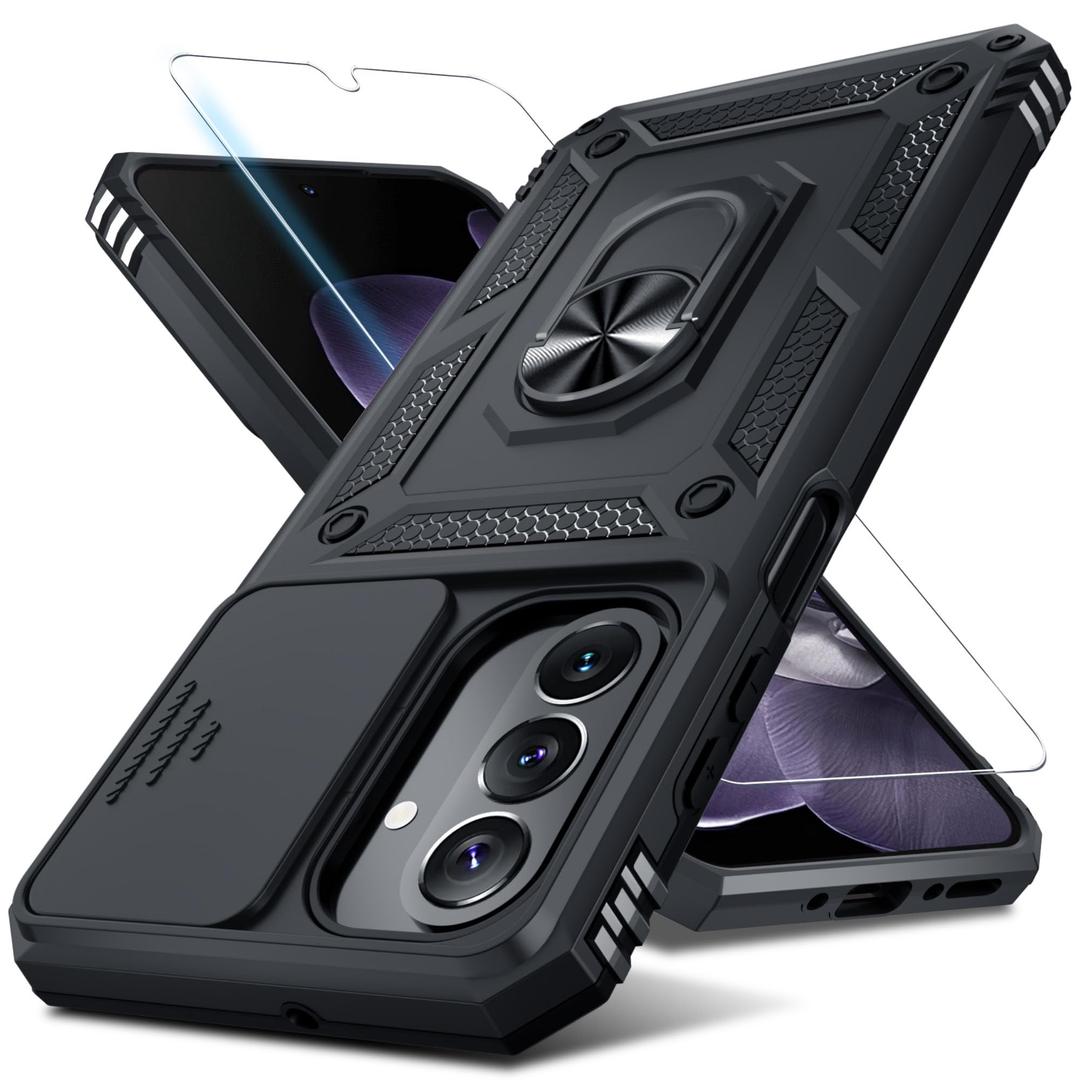 Janmitta Compatible with Samsung Galaxy A26 5G Case with Screen Protector+Camera Lens Protector,Heavy Duty Full Body Phone Cover Built in Ring Holder Kickstand,2025 Black Matte