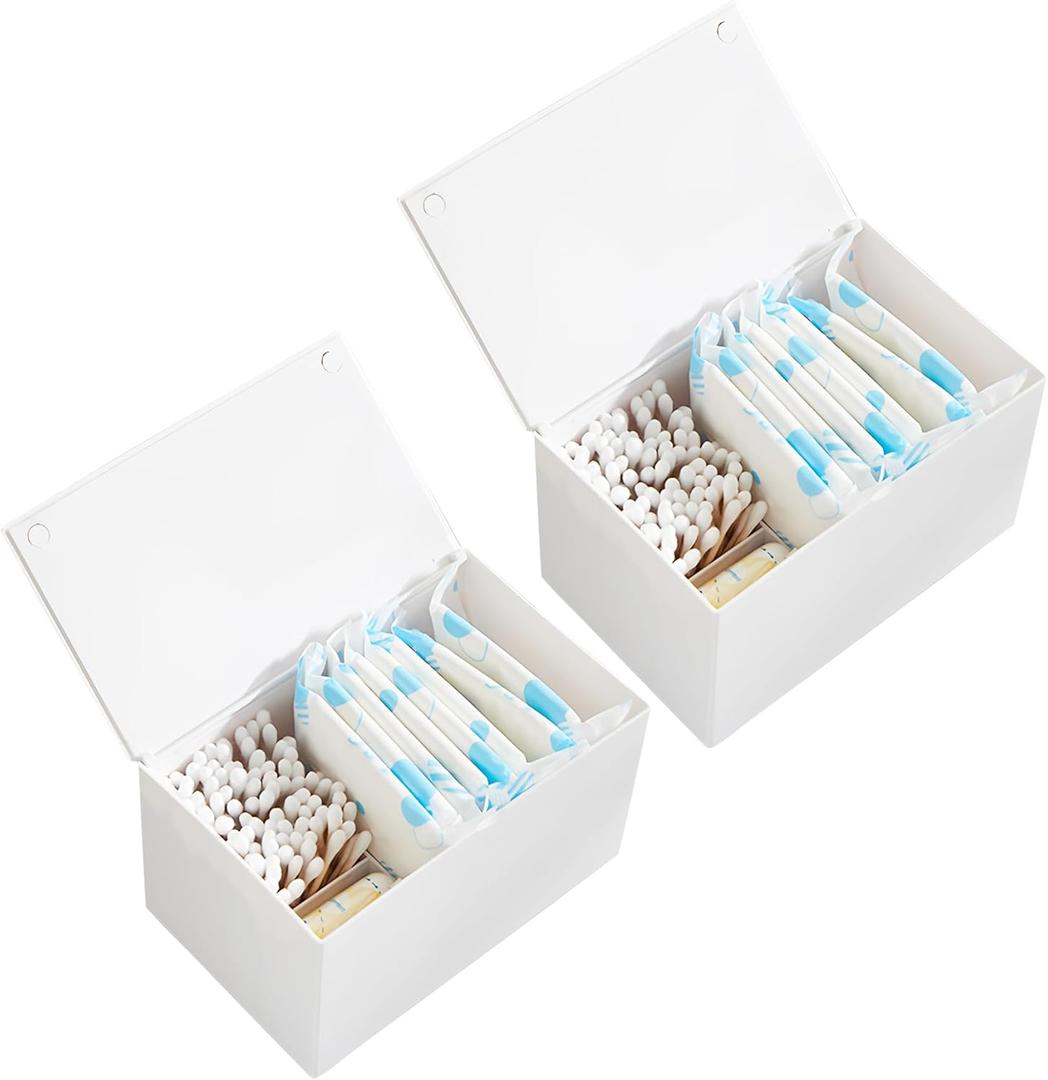 Klmnop 2 Pcs Tampon and Pad Organizer for Period, Sanitary Napkin Holder, Feminine Sanitary Pad Tampon Storage for Bathroom(White)