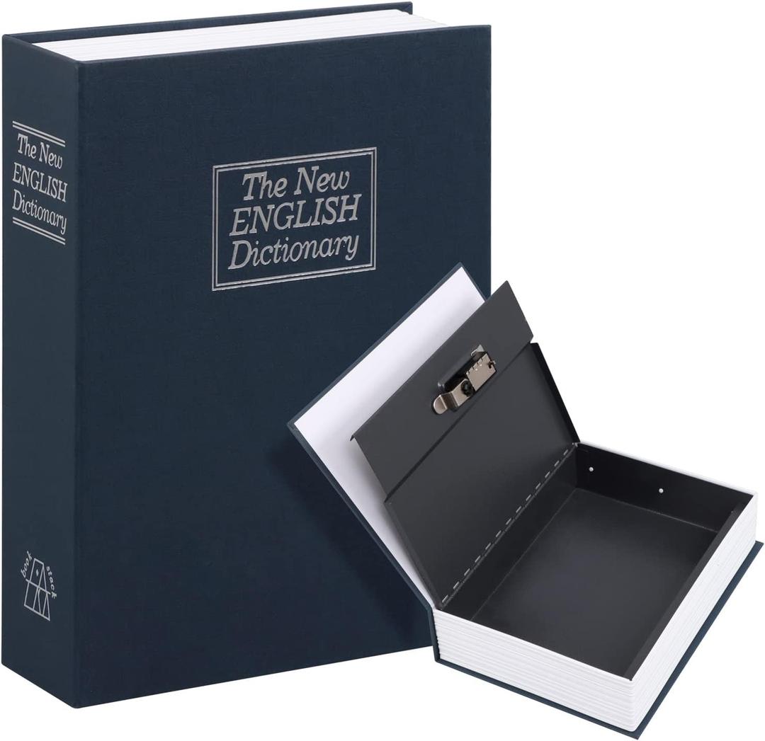 KYODOLED 10.5-Inch Diversion Book Safe With Combination Lock, Extra Large Hidden Metal Lock Box, Money Hiding Collection Box, 10.5" x 7.8" x 2.6", Navy Blue