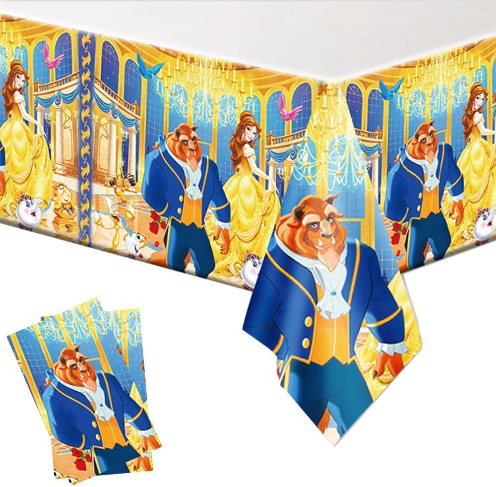 DoMiDoLa 2Pack Beauty and The Beast Tablecloth Disposable Tablecover Birthday Party Supplies and Decorations for Kid Boy Baby Shower Princess Tables 70"X42"