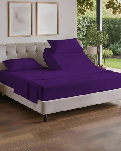 Flex Top Split Head King 4 Piece Sheet Set - Ultra-Soft, Breathable & Cooling Bed Sheets Set - Hotel Luxury Bedding for Women & Men w/ Deep Pockets - Wrinkle Free & Fade Resistant - Oeko-Tex - Purple