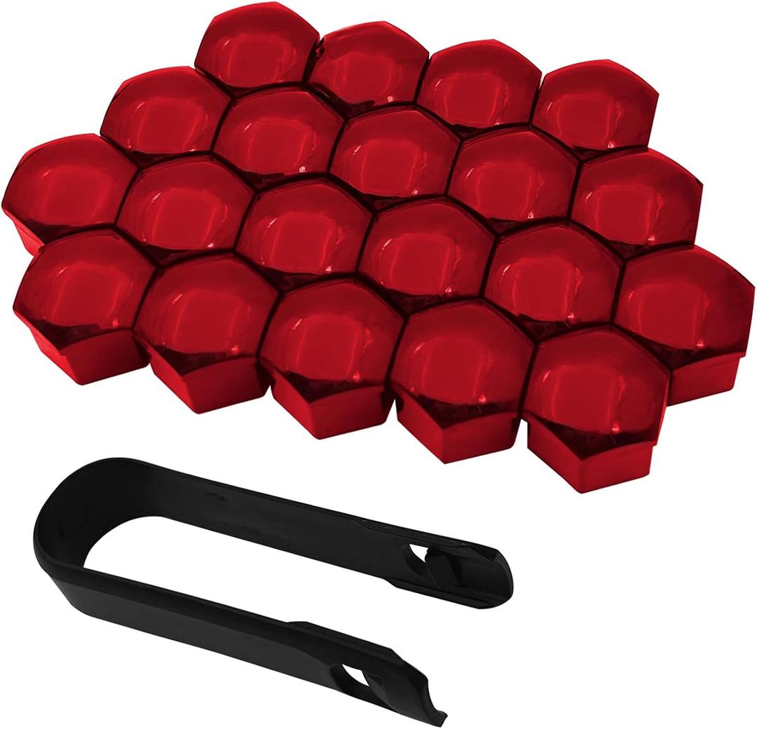 20PCS Lug Nut Covers, 17mm Hexagonal With Removal Tool, Car Wheel Nut Caps, Center Bolt Caps, Universal for Most Cars, Automotive Exterior Accessories (Red)