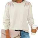 ZESICA Women's Fall Long Sleeve Sweaters 2026 Crew Neck Knit Loose Dressy Pullover Tops Winter Trendy Outfits, Apricot, Small