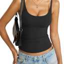 Womens Double Lined Camisole Tank Top Sexy Backless Spaghetti Strap Shirt Scoop Neck Slim Fitted Cami Y2K Going Out Top (Black, M)