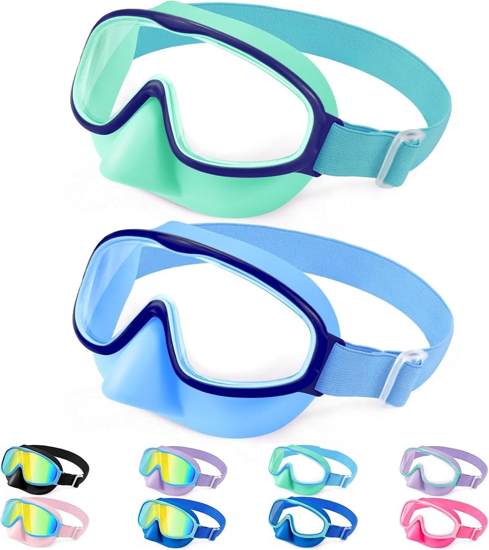 Vvinca Kids Goggles with Comfort Fabric Strap, Kids Swim Goggles Wide View Anti-Fog/UV No Leaking Swimming Goggles for 3-14