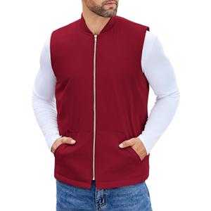 COOFANDY Men's Puffer Vest Loose Fit Quilted Vest Winter Outdoor Zipper Padded Vests Warm Puffy Sleeveless Jacket (Red, L)