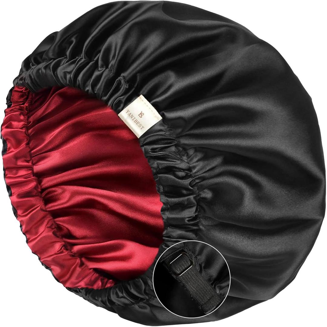 YANIBEST Silk Bonnet Satin Bonnet for Sleeping Women Men, Adjustable Double Layer Hair Bonnet for Curly Braids Reduce Frizz (Large)