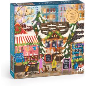 Galison Merry Market  1000 Piece Foil Joy Laforme Jigsaw Puzzle Featuring Merry and Festive Outdoor Market for The Holidays with Gold Foil Accents