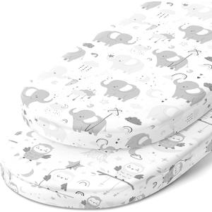 Bassinet Fitted Sheets for Chicco LullaGo Anywhere, Baby Bjorn Cradle and 14 x 29 Mattress Pad  Snuggly Soft 100% Jersey Cotton  2 Pack (Sweet Dreams (Elephants & Owls))