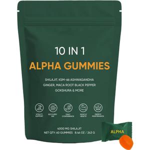 Art anime 10-in-1 Alpha Shilajit Gummies with Ashwagandha, 4000 mg Himalayan Shilajit, Fulvic Acid, 85+ Multi-Vitamins Minerals- for Energy Boost & Immune Support, Sugar-Free Vegan, 60 Gummies