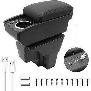 YJYWZH Car Armrest Storage Box Car Center Console Organizer for Kia Rio 2018-2023,Double Layer Car Armrest Box with 6 USB Ports and Cup Holder,Car Armrest Organizer for Auto(Black Thread)