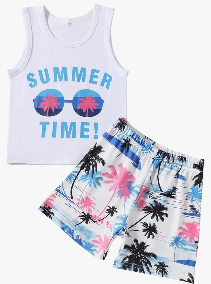Baby Boy Clothes Toddler Boy Summer Outfits Kids Sleeveless Tank Tops Shorts Set Letter Print Hawaii Beach Clothes