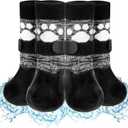SCENEREAL Anti Slip Dog Boots & Shoes for Hot/Cold Pavement to Prevent Licking, Waterproof Dog Socks Paw Protectors for Small Medium Large Dogs, Traction Control on Hardwood Floor for Senior Dog, XL (XL(Pack of 6), Black Footprints)
