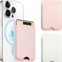 Zemexy Magnetic Wallet Compatible with Apple Magsafe,2Pack Mag Safe Card Holder for iPhone 15/14/13/12 Pro/Max/Plus/Case,Vegan Leather RFID Phone Wallet Fits 4 Cards - White+Pink