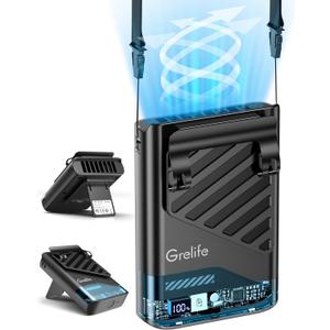 Grelife 2025 AI Portable Waist Fan Rechargeable with LED Display & 40H Runtime,5 Speed 10000RPM Cooling Personal Clip Fan,33ft/s Wind Speed Neck fan for Outdoor Work,Camping,Farm,Jobsite(Black)
