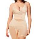 KUMAYES Shapewear Bodysuit for Women - Tummy Control Butt Lifter Fajas Body Shaper V-Neck Body suit Waist Trainer.L